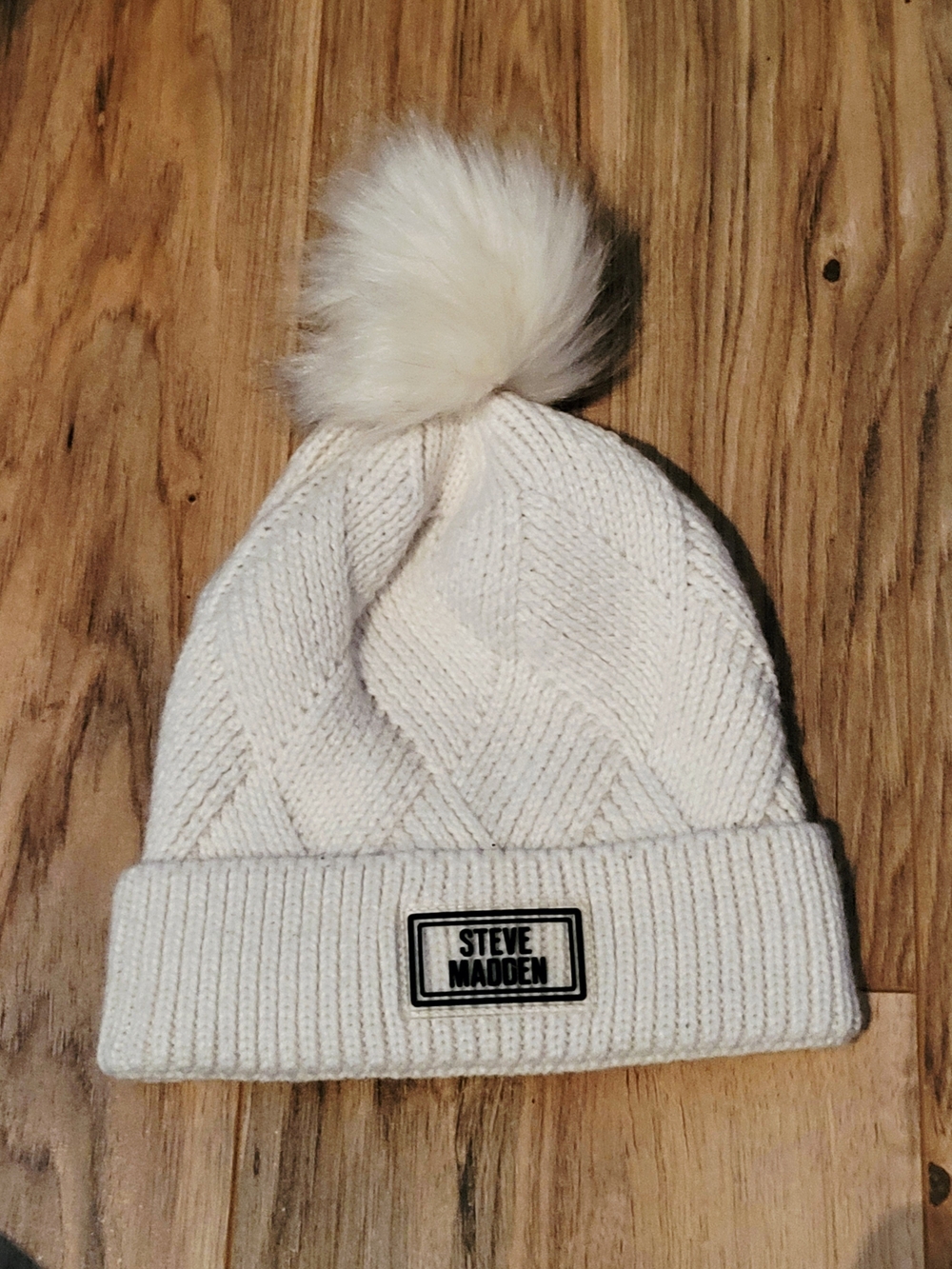 Steve Madden Off-White Pom Cable Knit Beanie